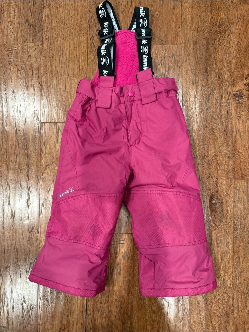 Kamik Pink Girls Snow Overalls with Black Logo Suspenders